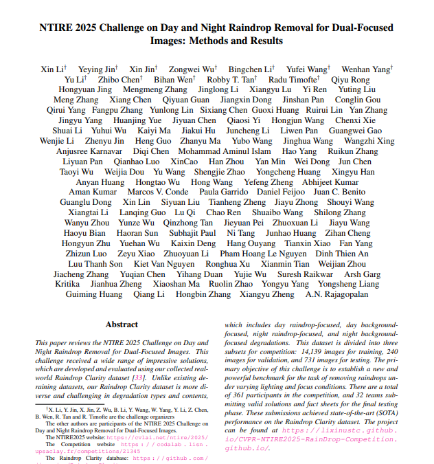 NTIRE 2025 Challenge on Day and Night Raindrop Removal for Dual-Focused Images: Methods and Results