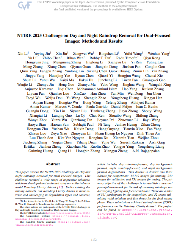 NTIRE 2025 Challenge on Day and Night Raindrop Removal for Dual-Focused Images: Methods and Results